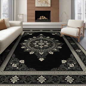 ODIKA 6'x9' Washable Area Rug Easy Care, Non-Shedding, Foyer Interlocking Vintage Symmetrical Border Traditional Bamboo for Queen Size Bedroom Under Bed Master Suite