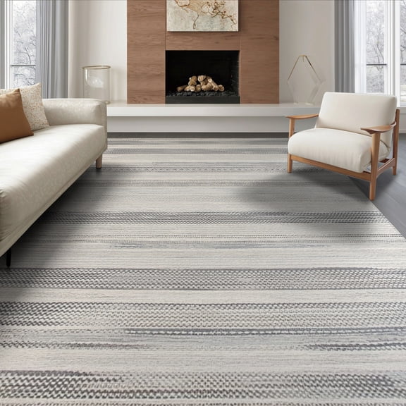 ODIKA 6'x9' Washable Area Rug Easy Care, Non-Shedding, Geometric Herringbone Farmhouse Striped Zigzag Field Interlocking for Queen Size Bedroom Under Bed Master Suite