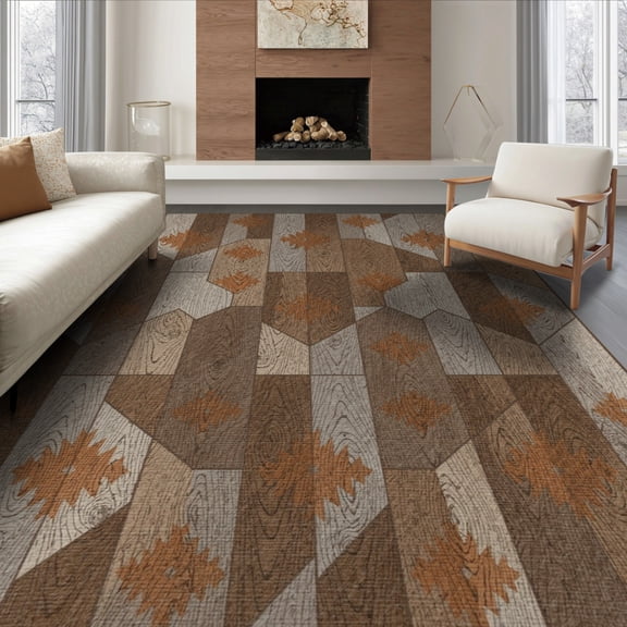 ODIKA 6'x9' Washable Area Rug Easy Care, Non-Shedding, Grain Southwestern Vintage Distressed Plank Mosaic Circle Cowboy Flowing Dynamic for Queen Size Bedroom Under Bed Master Suite
