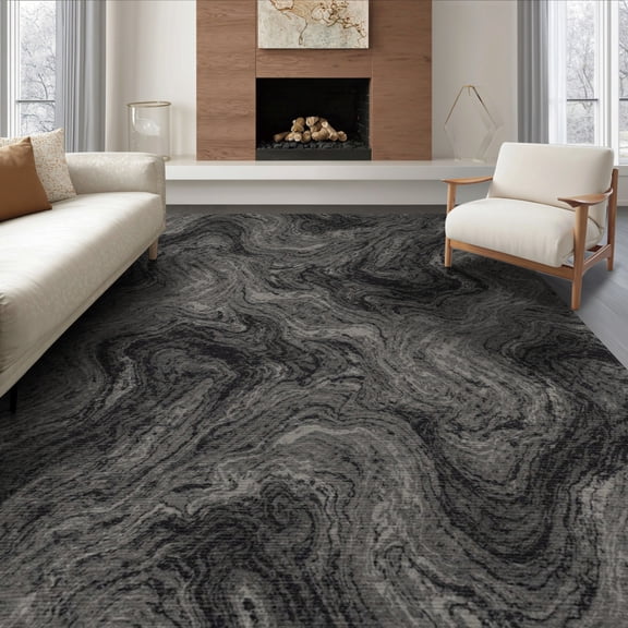 ODIKA 6'x9' Washable Area Rug Easy Care, Non-Shedding, Grey Entry Vintage Faded Smoky Marbling Flow Way Entrance Ru for Queen Size Bedroom Under Bed Master Suite