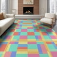 thumbnail image 1 of ODIKA 6'x9' Washable Area Rug Easy Care, Non-Shedding, Hopscotch Retro Block Storybook Candy Playful Checkered Plaid Design for Queen Size Bedroom Under Bed Master Suite, 1 of 7