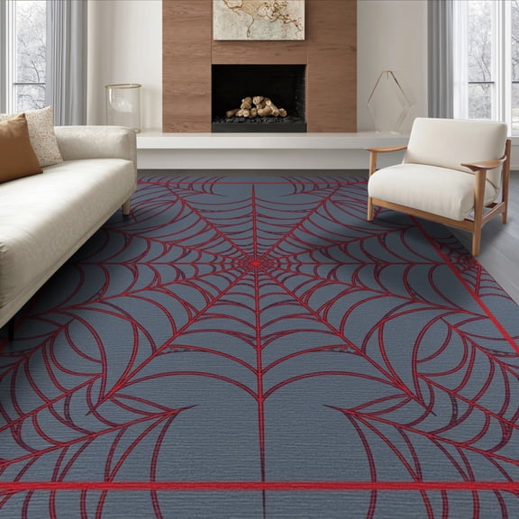 ODIKA 6'x9' Washable Area Rug Easy Care, Non-Shedding, With Interlocking Strands And Spotted Accents Spider Web Playful Expressive for Queen Size Bedroom Under Bed Master Suite