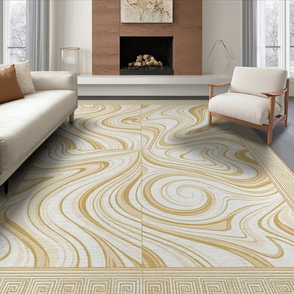 ODIKA 6'x9' Washable Area Rug Easy Care, Non-Shedding, Mosaic Key Sculpture Motifs Sculptures Abstract Greek Refined for Queen Size Bedroom Under Bed Master Suite