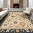 thumbnail image 1 of ODIKA 6'x9' Washable Area Rug Easy Care, Non-Shedding, Navy Beige Floral and Geometric Garden Design Elegant Botanical Motifs with Symmetrical for Queen Size Bedroom Under Bed Master Suite, 1 of 7
