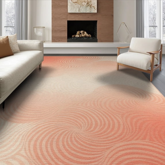 ODIKA 6'x9' Washable Area Rug Easy Care, Non-Shedding, Peach Coral Blush Undulating Bands Smooth Gradient Tonal Transitions for Queen Size Bedroom Under Bed Master Suite