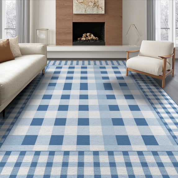 ODIKA 6'x9' Washable Area Rug Easy Care, Non-Shedding, Plaid Bold Front Tartan Grid Layout Featuring Interlocking Layering for Queen Size Bedroom Under Bed Master Suite