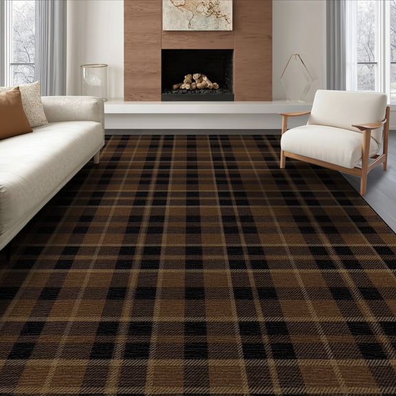 ODIKA 6'x9' Washable Area Rug Easy Care, Non-Shedding, Plaid Check With Bold Tartan Gingham Farmhouse Accents Buffalo Flowing Dynamic for Queen Size Bedroom Under Bed Master Suite
