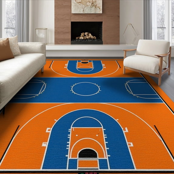 ODIKA 6'x9' Washable Area Rug Easy Care, Non-Shedding, Round Basketball Centered Border Blanket Football Bold Center for Queen Size Bedroom Under Bed Master Suite