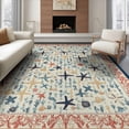 thumbnail image 1 of ODIKA 6'x9' Washable Area Rug Easy Care, Non-Shedding, Starfish Nautical Coral Lattice Icons Bathroom Ocean Seashell for Queen Size Bedroom Under Bed Master Suite, 1 of 7