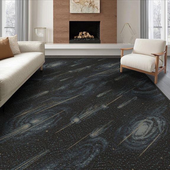 ODIKA 6'x9' Washable Area Rug Easy Care, Non-Shedding, Starry Theme Nebula Meteorite Shower Cosmic Motif Uranus Galaxy Flowing Dynamic for Queen Size Bedroom Under Bed Master Suite