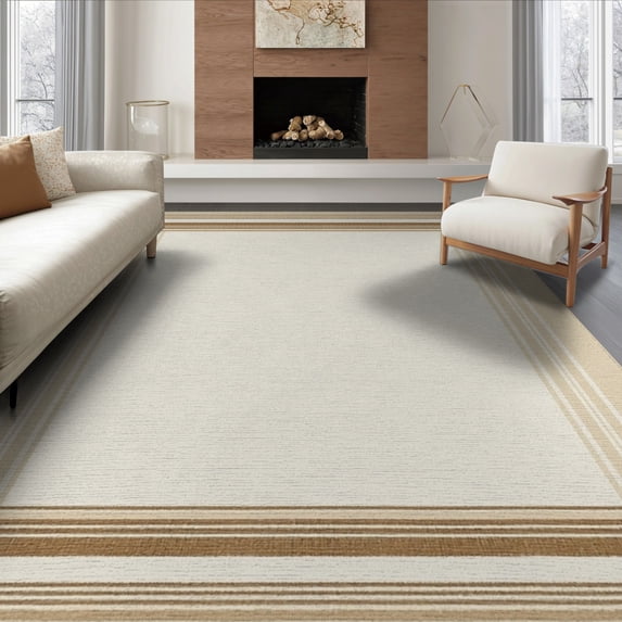 ODIKA 6'x9' Washable Area Rug Easy Care, Non-Shedding, Striped Border Pinstripe Large Solid Seagrass for Queen Size Bedroom Under Bed Master Suite