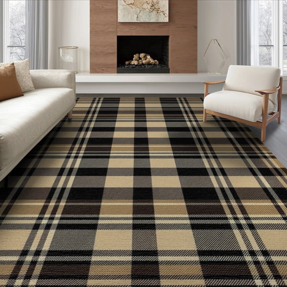 ODIKA 6'x9' Washable Area Rug Easy Care, Non-Shedding, Striped Foyer Vintage Tartan Frame Checkered Bold Gingham Plaid Flowing Dynamic for Queen Size Bedroom Under Bed Master Suite