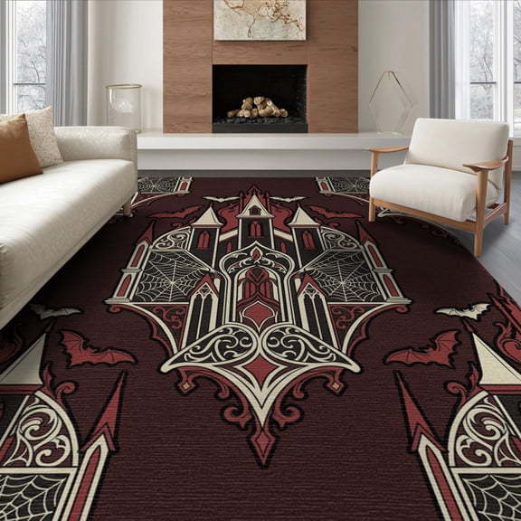 ODIKA 6'x9' Washable Area Rug Eerie Spiderweb Gothic Horror Spooky Halloween Playful for Queen Size Bedroom, Under Bed, Master Suite, Easy Care, Non-Shedding