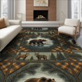 thumbnail image 1 of ODIKA 6'x9' Washable Area Rug Farmhouse Plaid Frame Cabin Forest Border Wildlife Woodland Fishing Refined for Dining Room, Under Table, Office Décor, Non-Slip Chair-Friendly, 1 of 7