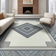 thumbnail image 1 of ODIKA 6'x9' Washable Area Rug Farmhouse Symmetrical Motifs Faded Framing Neutral Geometric for Family Room, Living Room, Master Bedroom, Non-Slip, Easy Care, 1 of 7