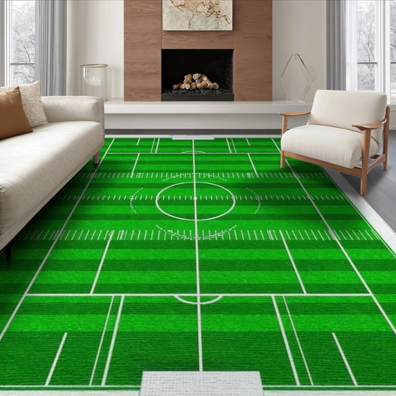 ODIKA 6'x9' Washable Area Rug Football Door Field Athletic Goal Post Stadium Stripe Border for Dining Room, Under Table, Office Décor, Non-Slip Chair-Friendly