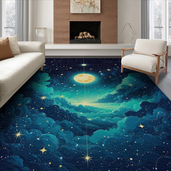 ODIKA 6'x9' Washable Area Rug Galaxy System Universe Map With Planet And Star Cluster Motif for Dining Room, Under Table, Office Décor, Non-Slip Chair-Friendly