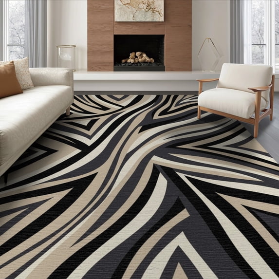 ODIKA 6'x9' Washable Area Rug Geometry Style With Bold Modern Line Motif Abstract Animal Inspired Playful for Dining Room, Under Table, Office Décor, Non-Slip Chair-Friendly