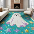 thumbnail image 1 of ODIKA 6'x9' Washable Area Rug Ghost Halloween Guitar Boho Mosaic Cute Cartoon Faces Kawaii for Queen Size Bedroom, Under Bed, Master Suite, Easy Care, Non-Shedding, 1 of 7