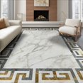 thumbnail image 1 of ODIKA 6'x9' Washable Area Rug Greek Border Key Symmetrical Round Glam Sparkle Shimmer Sunburst for Dining Room, Under Table, Office Décor, Non-Slip Chair-Friendly, 1 of 7