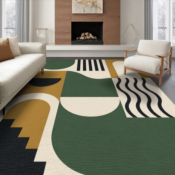 ODIKA 6'x9' Washable Area Rug Green and Mustard Geometric Design Modern ...