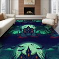 thumbnail image 1 of ODIKA 6'x9' Washable Area Rug Halloween Eerie Gothic Cemetery Tilted Tombstones Flying Bats for Family Room, Living Room, Master Bedroom, Non-Slip, Easy Care, 1 of 7
