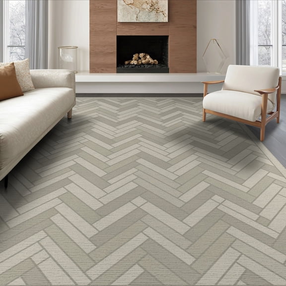 ODIKA 6'x9' Washable Area Rug Herringbone Vintage Interlocking Motif Minimalist Farmhouse Door for Family Room, Living Room, Master Bedroom, Non-Slip, Easy Care