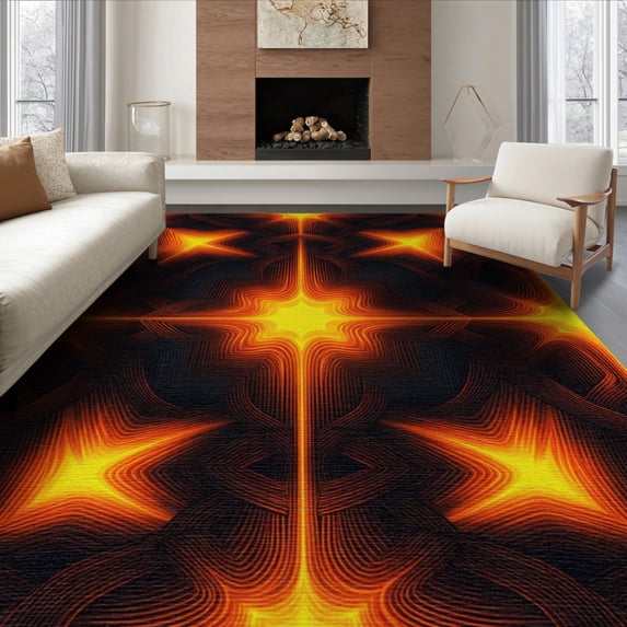 ODIKA 6'x9' Washable Area Rug Illusion Abstract Cracked Flow Molten Border Volcanic Optical Refined Structured for Queen Size Bedroom, Under Bed, Master Suite, Easy Care, Non-Shedding