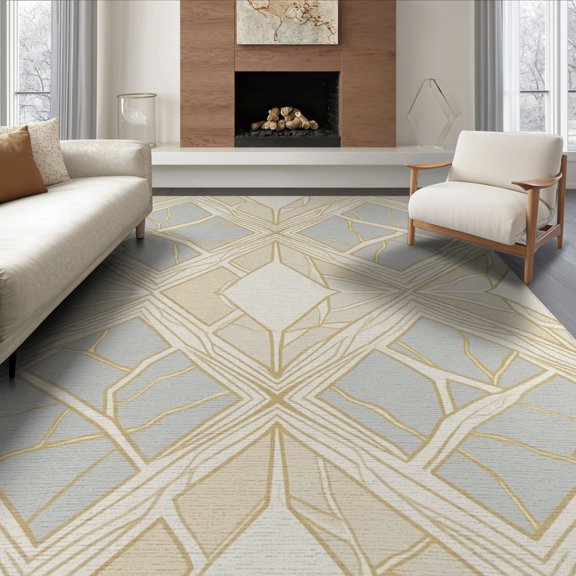 ODIKA 6'x9' Washable Area Rug Large Designer Beige Gradient Stonework Subtle Cream Tan Grey for Family Room, Living Mater Bedroom, Non-Slip, Easy Care