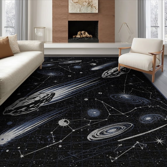 ODIKA 6'x9' Washable Area Rug Meteorite Starry Field Constellation Grid Uranus Themed Galaxy Flowing Dynamic for Family Room, Living Room, Master Bedroom, Non-Slip, Easy Care