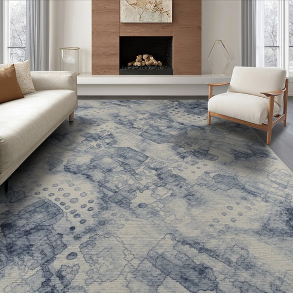 ODIKA 6'x9' Washable Area Rug Non-Slip, Chair-Friendly, Abstract Boho Cloudy Interlocking Fragment Contemporary Geometric for Dining Room, Under Table, Office Décor