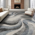 thumbnail image 1 of ODIKA 6'x9' Washable Area Rug Non-Slip, Chair-Friendly, Abstract Grey Swirl Wavy Watercolor Gradient Motif Yellow Navy Flowing Dynamic for Dining Room, Under Table, Office Décor, 1 of 7