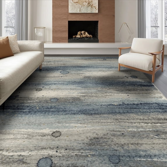 ODIKA 6'x9' Washable Area Rug Non-Slip, Chair-Friendly, Beige That Blot Transitional Palette Abstract Contemporary Couch for Dining Room, Under Table, Office Décor