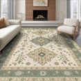 thumbnail image 1 of ODIKA 6'x9' Washable Area Rug Non-Slip, Chair-Friendly, Beige and Sage Geometric Elegance Intricate Floral Medallion Design for Dining Room, Under Table, Office Décor, 1 of 7