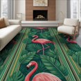 thumbnail image 1 of ODIKA 6'x9' Washable Area Rug Non-Slip, Chair-Friendly, Botanical Border Frond Jungle Motif Exotic Hibiscus Leaves Striped Refined for Dining Room, Under Table, Office Décor, 1 of 7