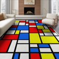 thumbnail image 1 of ODIKA 6'x9' Washable Area Rug Non-Slip, Chair-Friendly, Composition Abstract Geometric Interlocking Lines Modernist Yellow for Dining Room, Under Table, Office Décor, 1 of 7