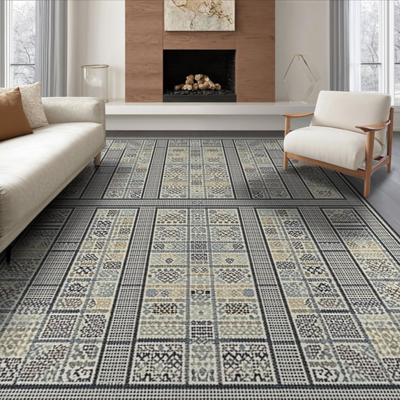 ODIKA 6'x9' Washable Area Rug Non-Slip, Chair-Friendly, Cow Decorative Spotted Mosaic Patchwork Interlocking Vaca Melting for Dining Room, Under Table, Office Décor