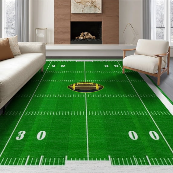 ODIKA 6'x9' Washable Area Rug Non-Slip, Chair-Friendly, Field Football Door Yardline Grid Center Markings Stadium Border for Dining Room, Under Table, Office Décor