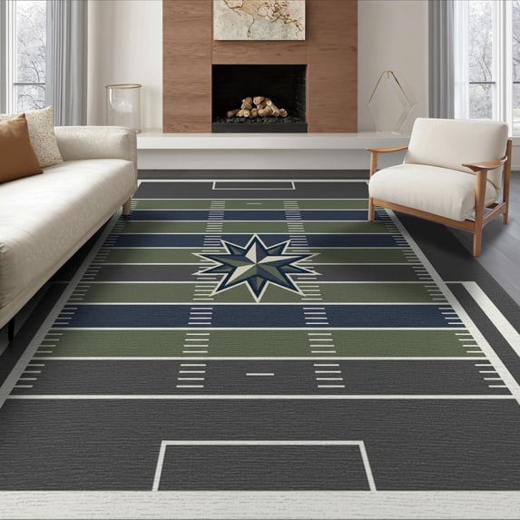 ODIKA 6'x9' Washable Area Rug Non-Slip, Chair-Friendly, Football Door Stadium Theme Symmetrical Field Footaball Doormat for Dining Room, Under Table, Office Décor