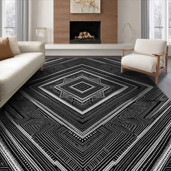 ODIKA 6'x9' Washable Area Rug Non-Slip, Chair-Friendly, Geometric Variegated Decorative Contrast Block Boho Classroom for Dining Room, Under Table, Office Décor