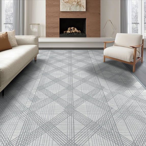 ODIKA 6'x9' Washable Area Rug Non-Slip, Chair-Friendly, Large Understated Bound Geometric Covering Monochrome for Dining Room, Under Table, Office Décor