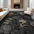 thumbnail image 1 of ODIKA 6'x9' Washable Area Rug Non-Slip, Chair-Friendly, Monochrome Serpent and Skull Floral Design Gothic Inspired with Intricate Botanicals for Dining Room, Under Table, Office Décor, 1 of 7