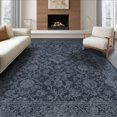 thumbnail image 1 of ODIKA 6'x9' Washable Area Rug Non-Slip, Chair-Friendly, Navy Throw Solid Vintage Faded Border Distressed Tonal Field for Dining Room, Under Table, Office Décor, 1 of 7