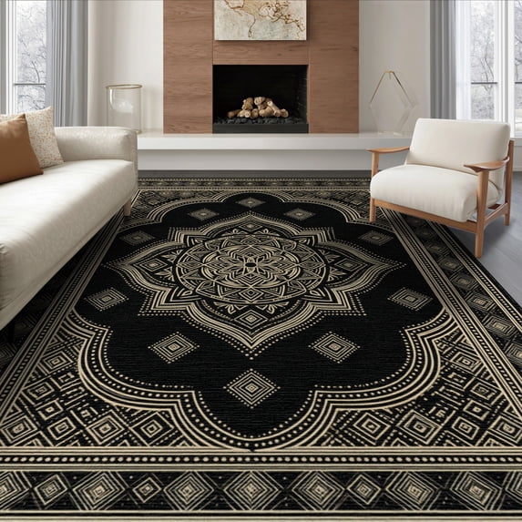 ODIKA 6'x9' Washable Area Rug Non-Slip, Chair-Friendly, Neutral Vintage Farmhouse Geometric Hallway Pink Bathroom Fall Boho Refined for Dining Room, Under Table, Office Décor