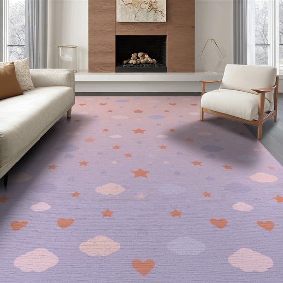 ODIKA 6'x9' Washable Area Rug Non-Slip, Chair-Friendly, Pink Motif Ombre Gradient Watercolor Motifs Confetti Dots Large Flowing Dynamic for Dining Room, Under Table, Office Décor