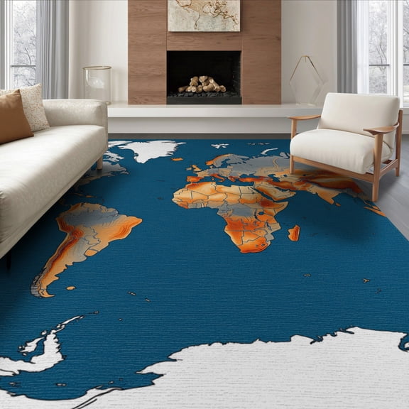 ODIKA 6'x9' Washable Area Rug Non-Slip, Chair-Friendly, Round Map Circular Topography Elevation Planetary Galaxy Circles for Dining Room, Under Table, Office Décor