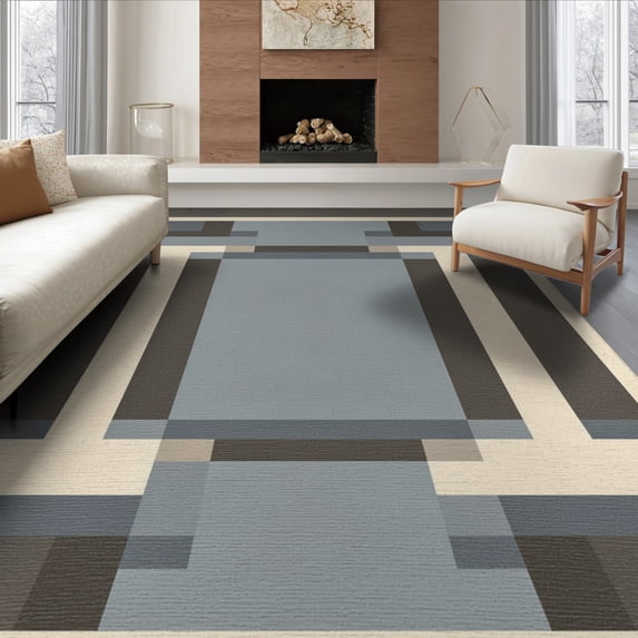 ODIKA 6'x9' Washable Area Rug Non-Slip, Chair-Friendly, Solid That Structured Panel Layout Featuring Motif Couch Navy for Dining Room, Under Table, Office Décor
