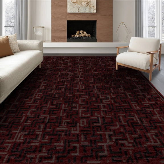 ODIKA 6'x9' Washable Area Rug Non-Slip, Chair-Friendly, Squares Bordered Interlocking Grid Geometric Contemporary Abstract Flowing for Dining Room, Under Table, Office Décor