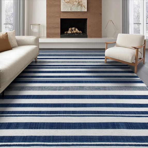 ODIKA Striped Nautical Navy Ticking Wide Band Alternating Lines Sriped for Queen Size Bedroom, Under Bed, Master Suite, Foldable Easy Care
