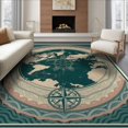 thumbnail image 1 of ODIKA 6'x9' Washable Area Rug Non-Slip, Chair-Friendly, Turtle Main Map Nautical Compass Wave Border Coral Reef Ocean Flowing Dynamic for Dining Room, Under Table, Office Décor, 1 of 7